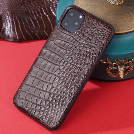 Crocodile iPhone Case with Full Soft TPU Edges-Brown- Crocodile Belly Skin