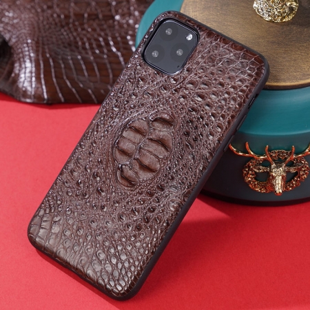 Crocodile iPhone Case with Full Soft TPU Edges-Brown- Crocodile Hornback Skin