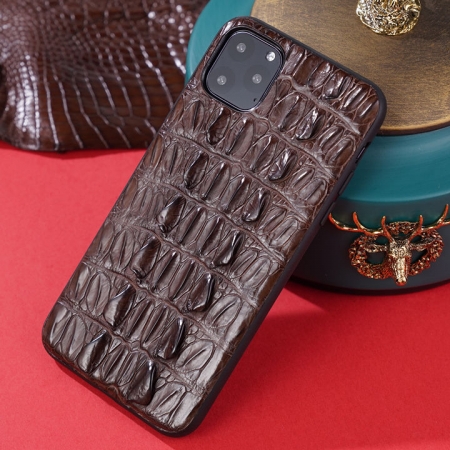 Crocodile iPhone Case with Full Soft TPU Edges-Brown- Crocodile Tail Skin