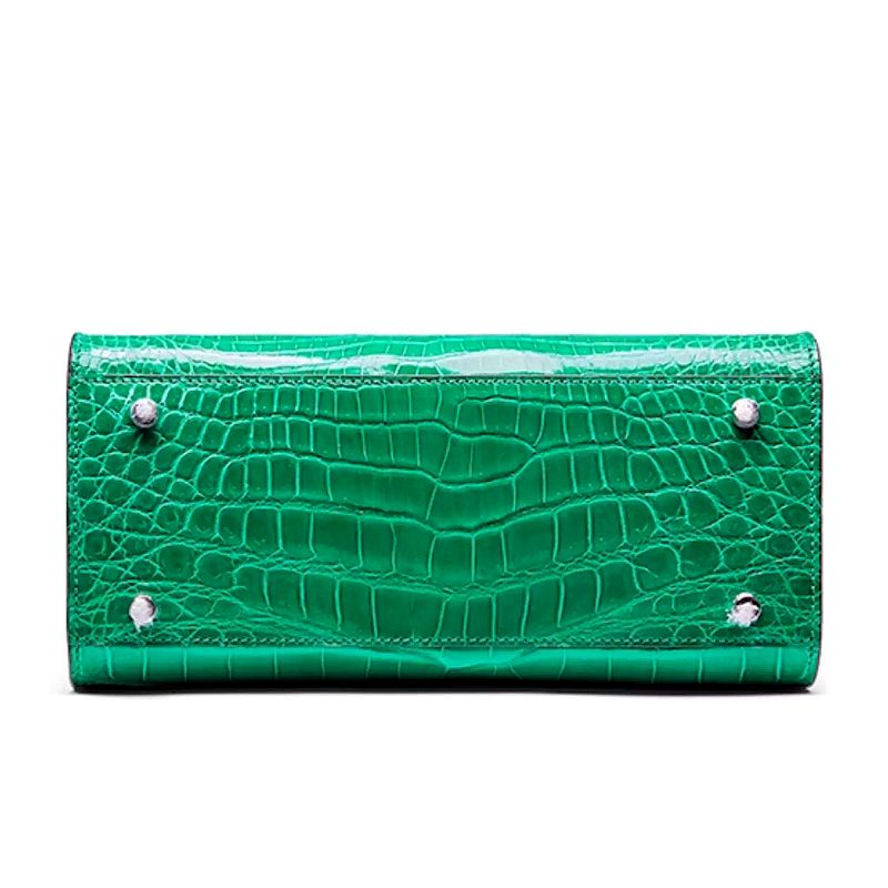 Alligator Leather Handbag Designer Tote Purse Top-handle Bag - Green - Bottom