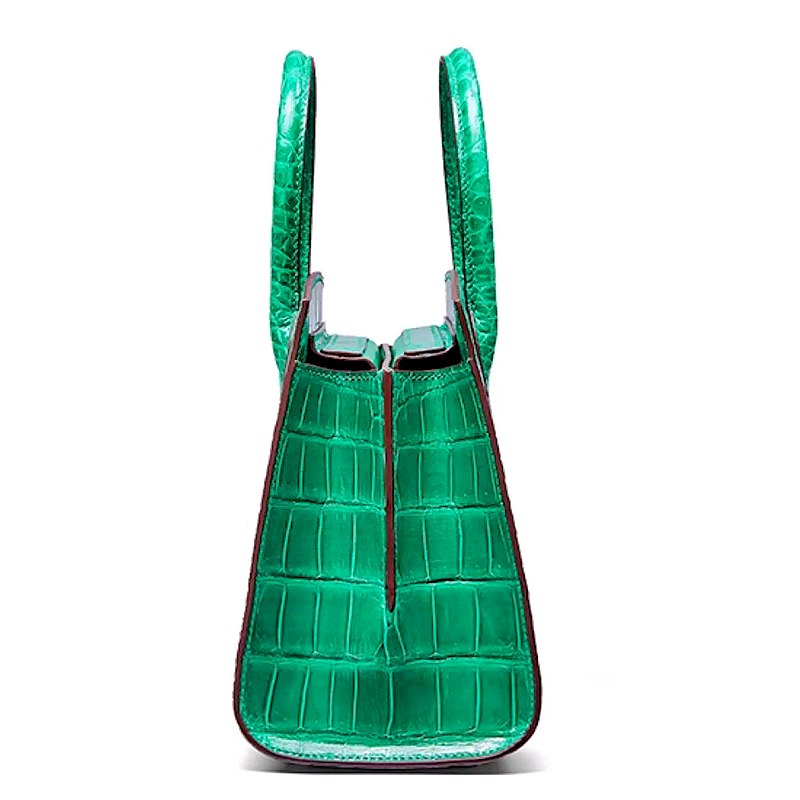 Alligator Leather Handbag Designer Tote Purse Top-handle Bag - Green - Side