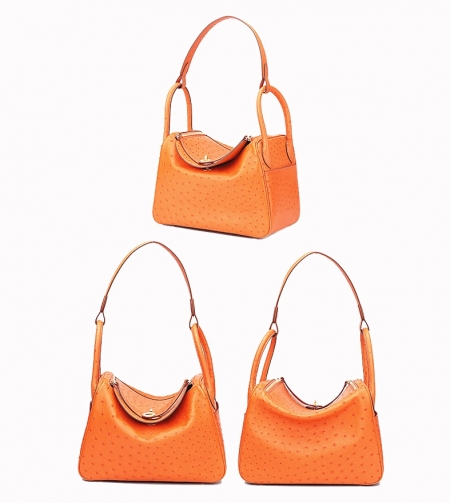 Genuine Ostrich Handbags Shoulder Tote Organizer Top Handle Bags-Orange