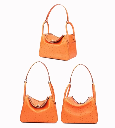 Genuine Ostrich Handbags Shoulder Tote Organizer Top Handle Bags-Orange