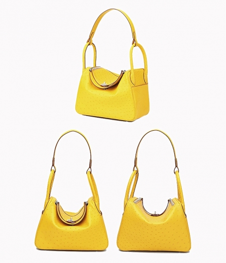 Genuine Ostrich Handbags Shoulder Tote Organizer Top Handle Bags-Yellow