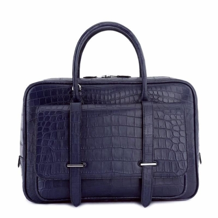 Luxury Alligator Leather Briefcase Laptop Bag Business Work Bag for Men-Blue