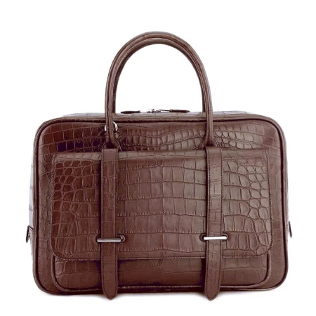 Luxury Alligator Leather Briefcase Laptop Bag Business Work Bag for Men-Brown