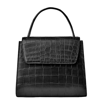 Mini Alligator Handbag with Removable Strap-Black