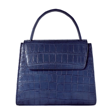 Mini Alligator Handbag with Removable Strap-Blue