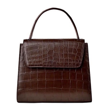Mini Alligator Handbag with Removable Strap-Brown