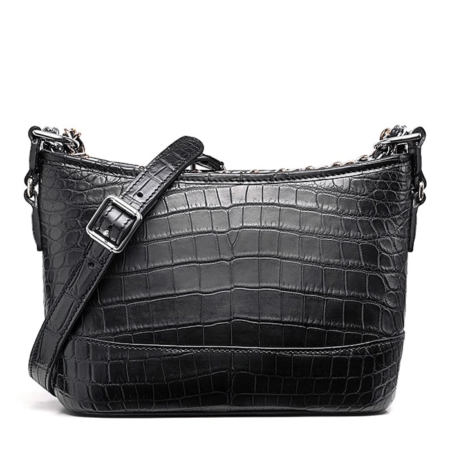 Alligator Leather Hobo Shoulder Bag for Women-Black