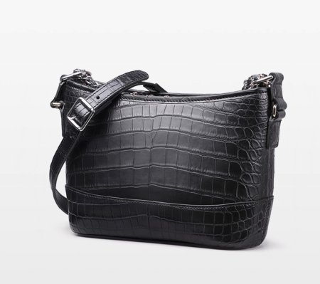 Alligator Leather Hobo Shoulder Bag for Women-Black-Side