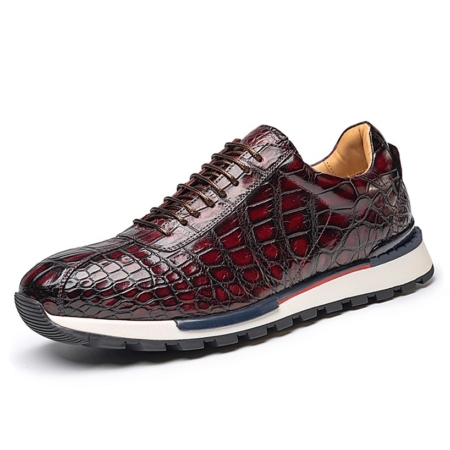 Comfortable Lightweight Casual Alligator Leather Lace Up Sneakers