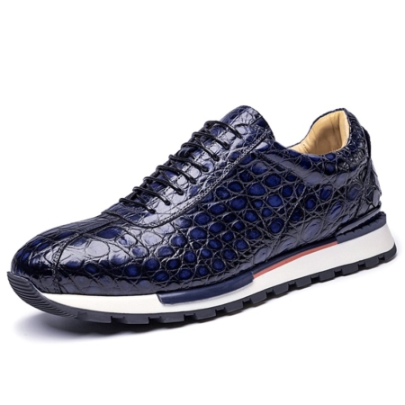 Comfortable Lightweight Casual Alligator Leather Lace Up Sneakers-Blue