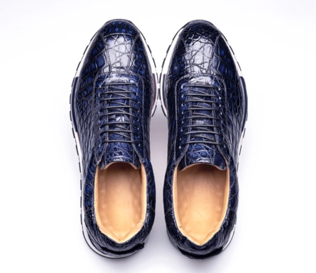 Comfortable Lightweight Casual Alligator Leather Lace Up Sneakers-Blue-Upper