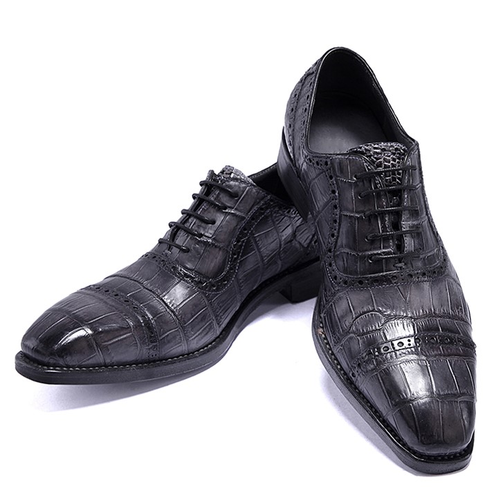 Alligator Skin Cap-Toe Oxford Shoes