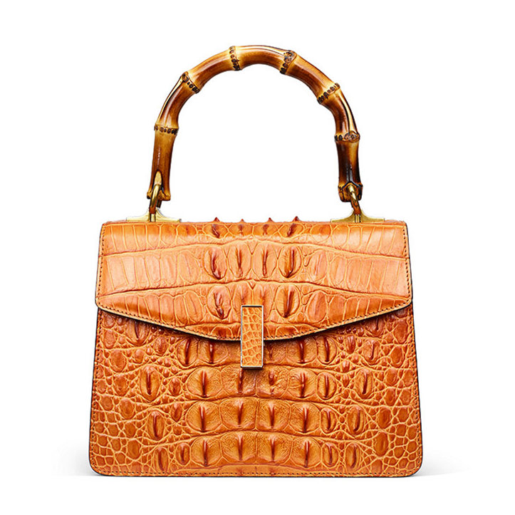 Crocodile Skin Shoulder Bag Crossbody Bag Handbag with Bamboo Handle