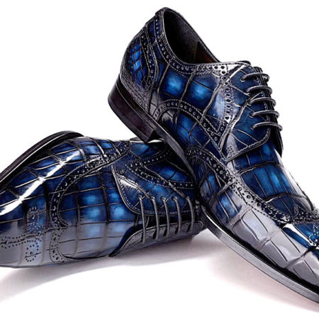 Alligator Hand-Painted Wingtip Derby Shoes-Blue-1