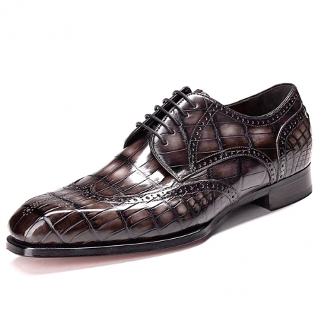 Alligator Hand-Painted Wingtip Derby Shoes-Gray