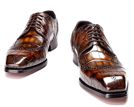 Alligator Hand-Painted Wingtip Derby Shoes-Upper