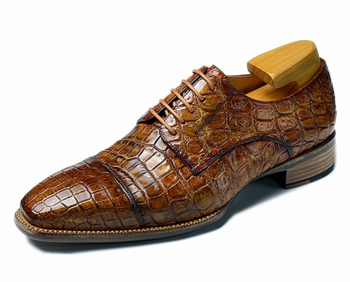 Alligator Leather Cap-Toe Derby Shoes