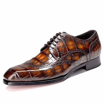 Alligator Wingtip Derby Shoes for Men