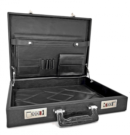 Hard Alligator Leather Attache Briefcase Executive Case-Inside