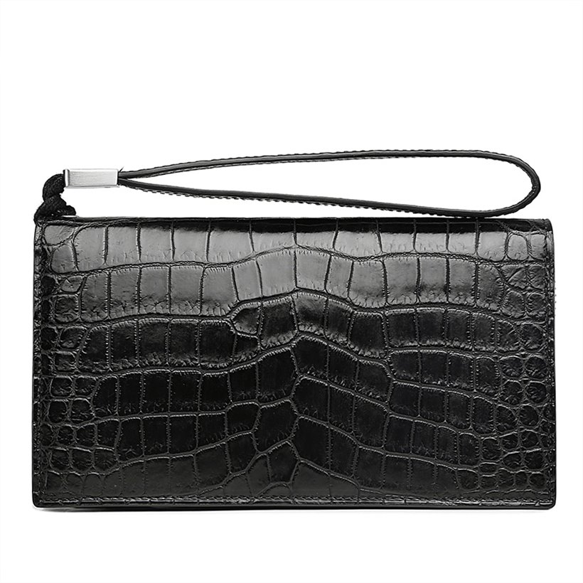 Alligator Clutch Bag Organizer Checkbook Wallet Card Case with Wristlet