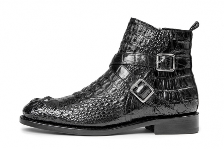 Crocodile Hornback Skin Zipper and Buckle Ankle Boots-Side