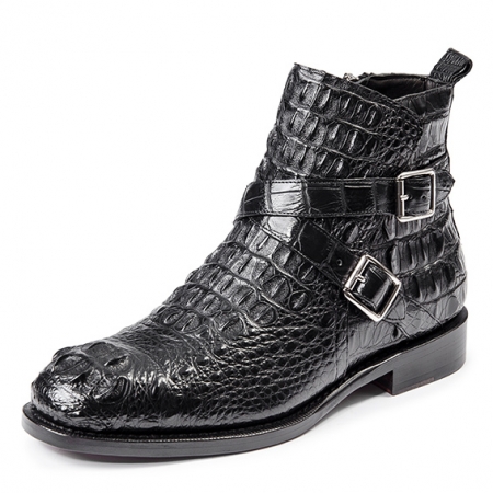 Crocodile Hornback Skin Zipper and Buckle Ankle Boots for Men