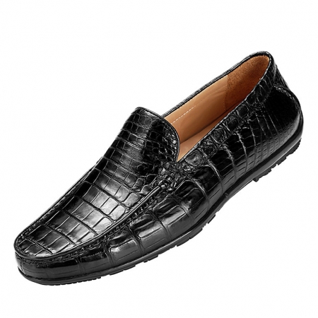 Men's Alligator Moc Toe Slip-on Driving Style Loafer-Black