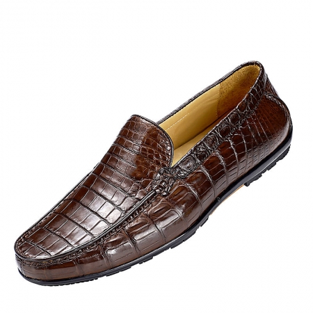 Men's Alligator Moc Toe Slip-on Driving Style Loafer-Brown