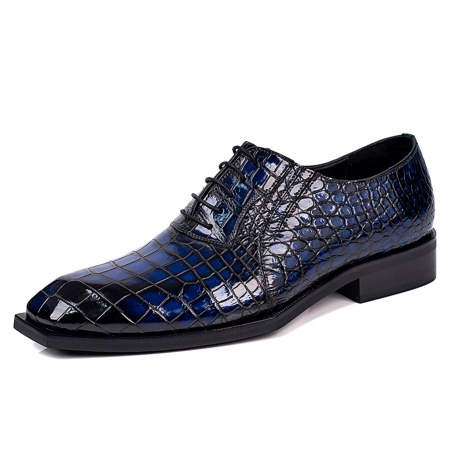 Alligator Leather Lace Up Oxford Goodyear Welted Shoes-Blue