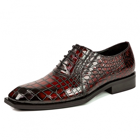 Alligator Leather Lace Up Oxford Goodyear Welted Shoes-Burgundy