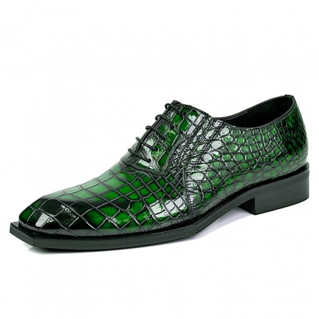 Alligator Leather Lace Up Oxford Goodyear Welted Shoes-Green