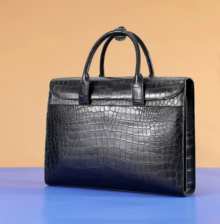 Formal Alligator Leather Flapover Briefcase Laptop Business Bag