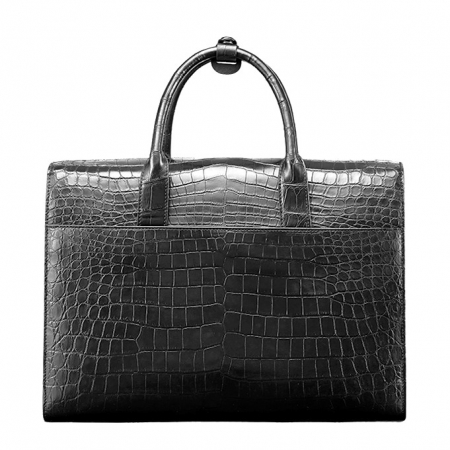 Formal Alligator Leather Flapover Briefcase Laptop Business Bag for Men-Back