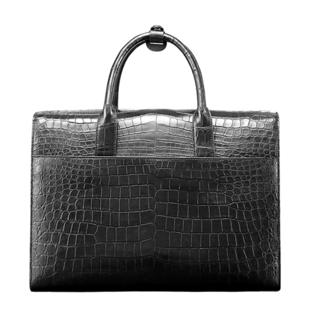 Formal Alligator Leather Flapover Briefcase Laptop Business Bag for Men-Back