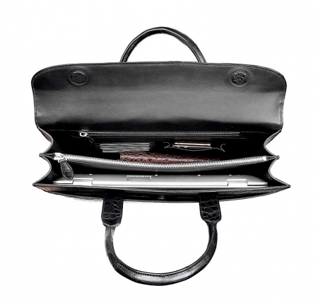 Formal Alligator Leather Flapover Briefcase Laptop Business Bag for Men-Inside
