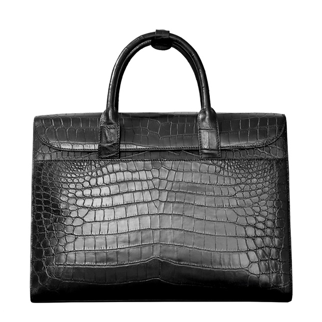 Formal Alligator Leather Flapover Briefcase Laptop Business Bag for Men