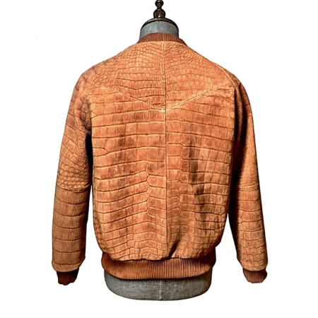 Stylish Suede Crocodile Leather Bomber Jackets - Tan - Back