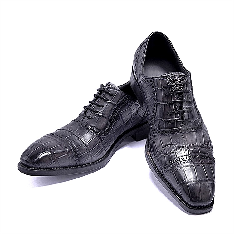 Alligator Leather Cap Toe Lace up Oxford Classic Modern Business Dress Shoes