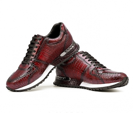 Fashion Alligator Sneakers Lace-up Walking Shoes for Men-Burgundy-1