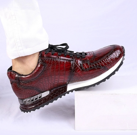 Fashion Alligator Sneakers Lace-up Walking Shoes for Men-Burgundy-2