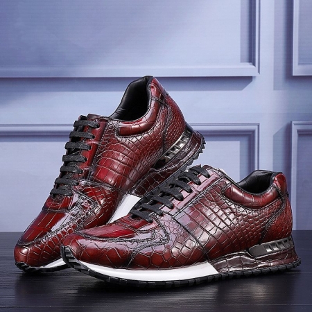 Fashion Alligator Sneakers Lace-up Walking Shoes for Men-Burgundy-3
