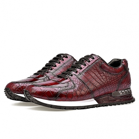 Fashion Alligator Sneakers Lace-up Walking Shoes for Men-Burgundy
