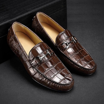 Alligator Penny Loafers Moccasin Driving Shoes Slip On Flats Boat Shoes-Brown