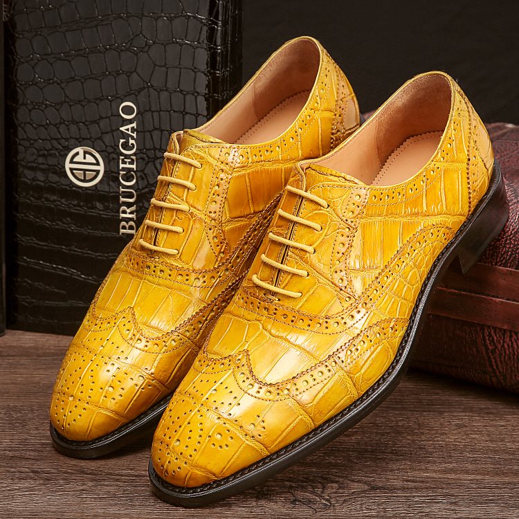 Alligator Wingtip Dress Shoes Goodyear Welted Oxfords for Men