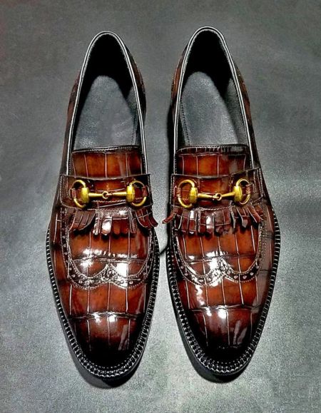 Alligator Wingtip Bit Penny Loafer for Men