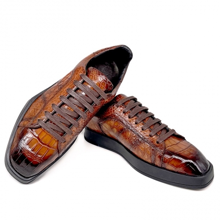 Men's Casual Alligator Sneakers Lace-up Shoes-Brown