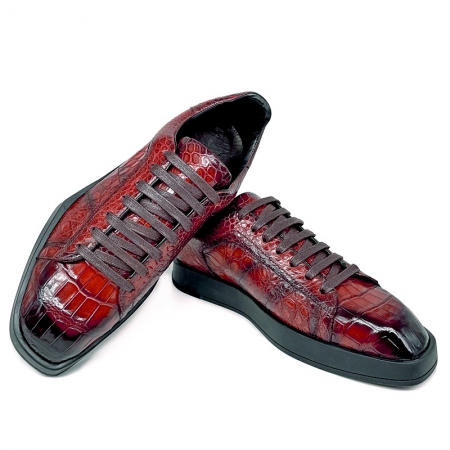 Men's Casual Alligator Sneakers Lace-up Shoes-Burgundy